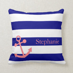 Coussin Marine personnalisée bleu et rose pâle