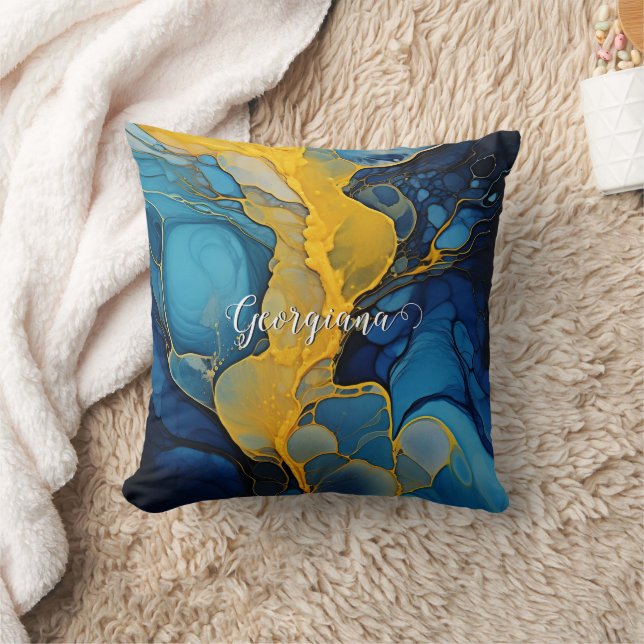 Coussin Marine personnalisée et Gold Alcool Ink Fluid Art (Couverture)