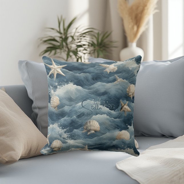 Coussin Marine Shell Starfish Ocean Wave Coast Beach House (Marine Shell Starfish Ocean Wave Coast Beach House Throw Pillow
)
