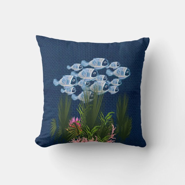 Coussin Marine Texté, Poisson, Corail Rose (Recto)