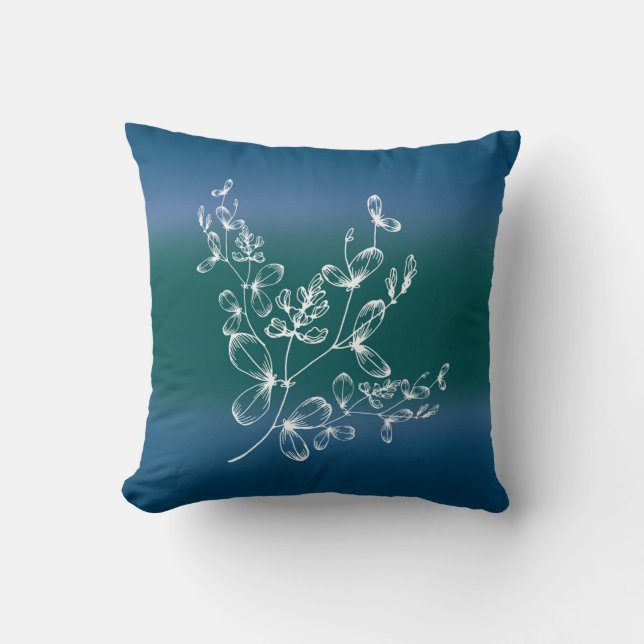Coussin Marine & Vert Watercolor Large Stripes Fleur sauva (Recto)