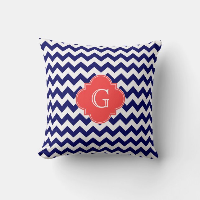 Coussin Marine What Chevron Zigzag Coral Quatrefoil Monogr (Recto)