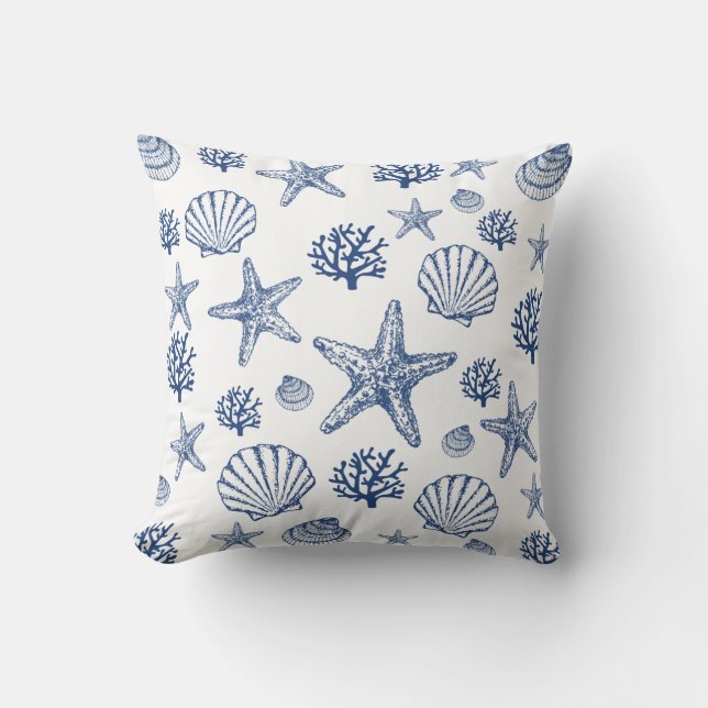 Coussin Marine White Sea Shell Motif Design côtier (Recto)