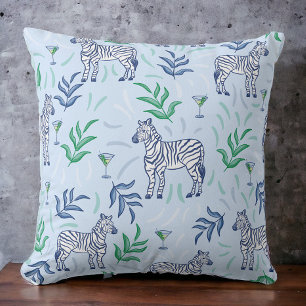 Coussin Marine Zebras Martinis Foliage Preppy Décor Bleu