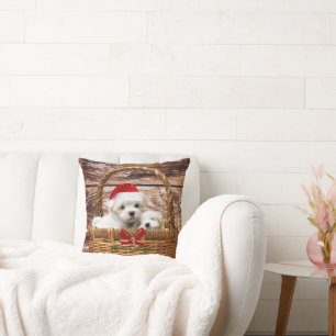 Coussin Marionnettes maltaises dans un panier de Noël