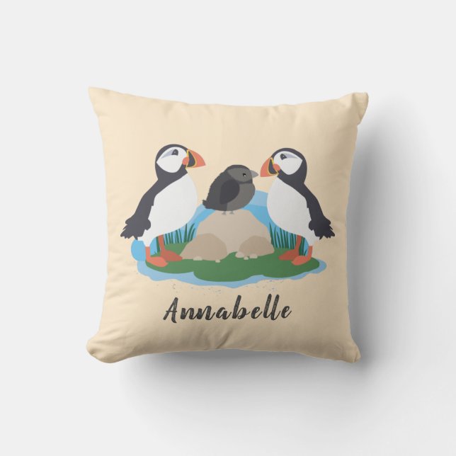 Coussin Maritime Cute Puffin Nature Nom Nursery (Recto)