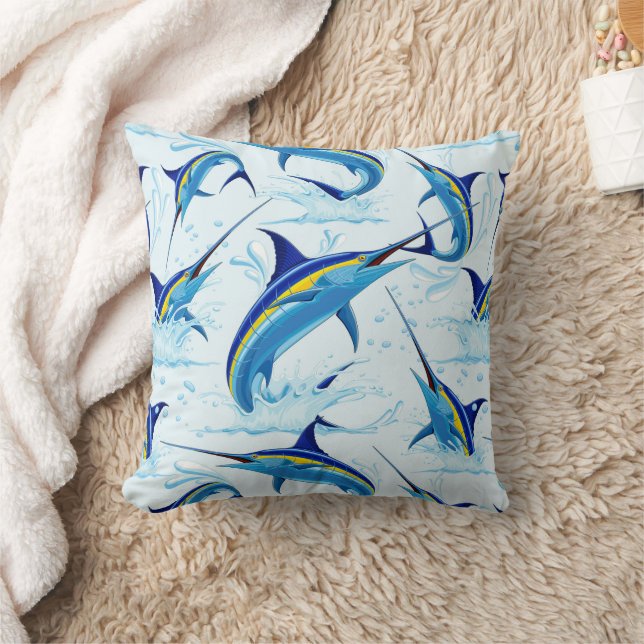 Coussin Marlin Bleu Jaillissant de l'Océan (Couverture)