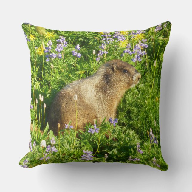 Coussin Marmotte dans les fleurs sauvages du mont Rainier (Recto)