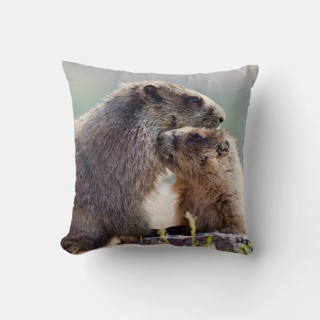 Coussin Marmotte mère avec bébé (Recto)
