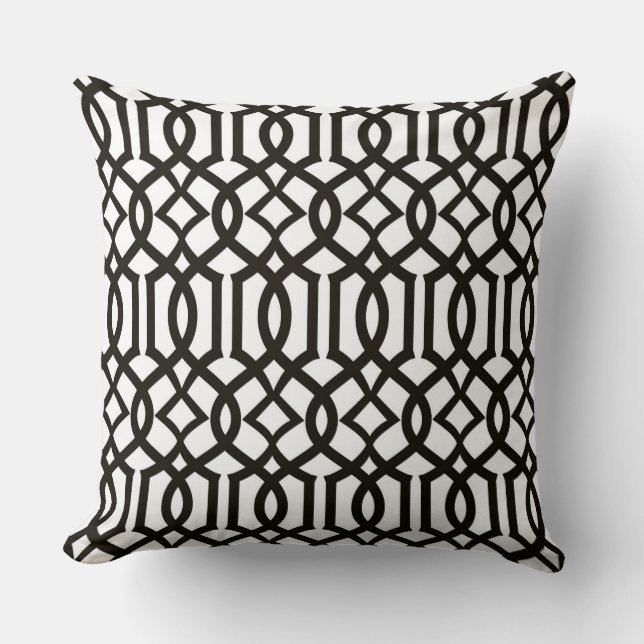 Coussin marocain blanc noir de décor de treillis (Recto)