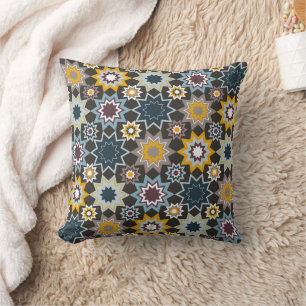 Coussin marocain bleu de motif d'art d'étoiles de