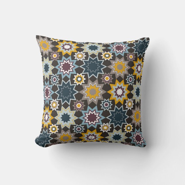 Coussin marocain bleu de motif d'art d'étoiles de (Recto)