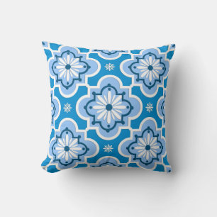 Coussin Marocain en tuiles motif - Bleu et Blanc