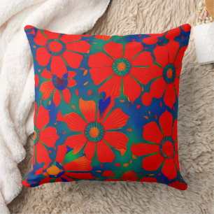 Coussin Marocain exotique rouge orange bleu turquoise vert