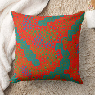 Coussin Marocain exotique rouge orange sarcelle vert Point
