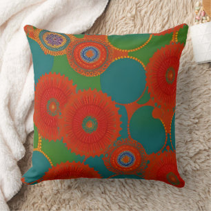 Coussin Marocain exotique rouge orange turquoise vert cerc