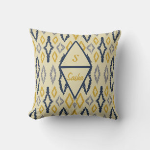 Coussin Marocain Ikat Bleu Jaune Personnalisé