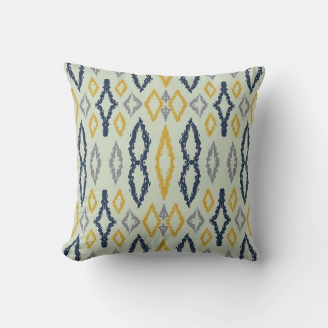 Coussin Marocain Ikat Blue Yellow Mint Motif (Recto)