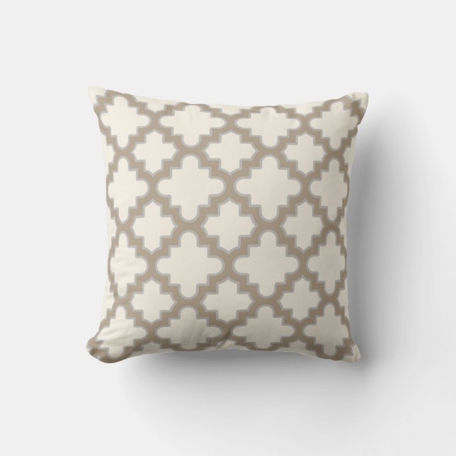 Coussin Marocain moderne Quatrefoil dans le gris bronzage (Recto)