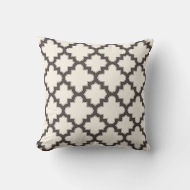 Coussin Marocain moderne Quatrefoil dans le gris de brun (Recto)