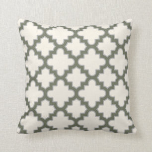 Coussin Marocain moderne Quatrefoil dans le gris olive