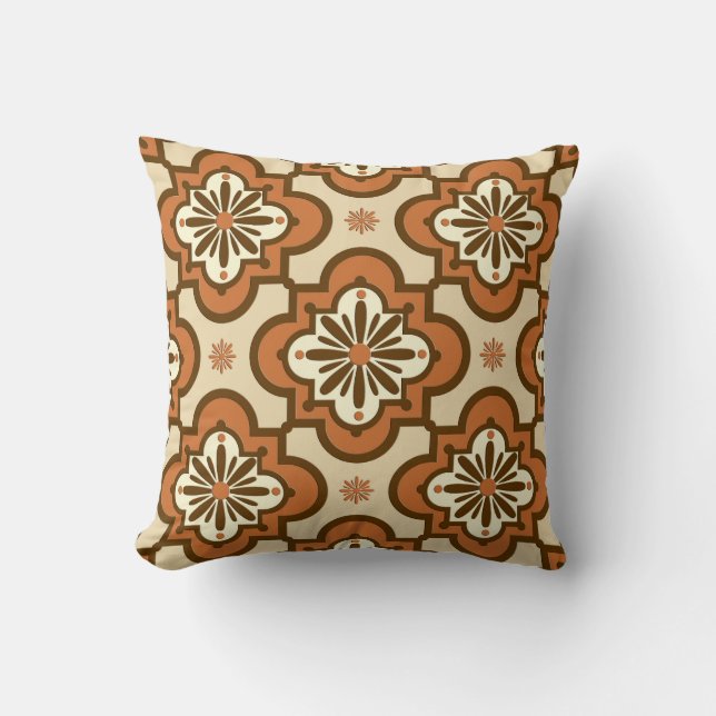 Coussin Marocain motif en carreaux - Rust et Tan (Recto)