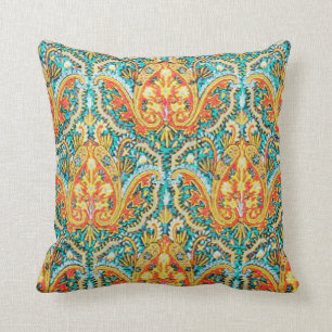 Coussin Marocain Paisley dans le bleu d'Aqua et l'orange