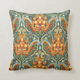 Coussin Marocain Paisley dans le bleu d'Aqua et l'orange
