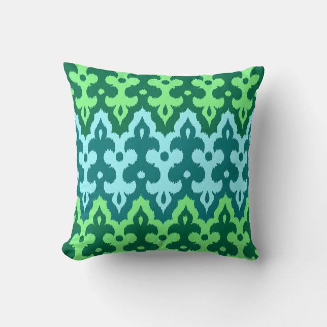 Coussin Marocaine Ikat Damask, Turquoise & Jade Green (Recto)