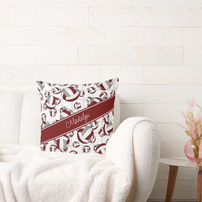 Coussin maroon gris girly volleyballs motif net accent (Canapé)