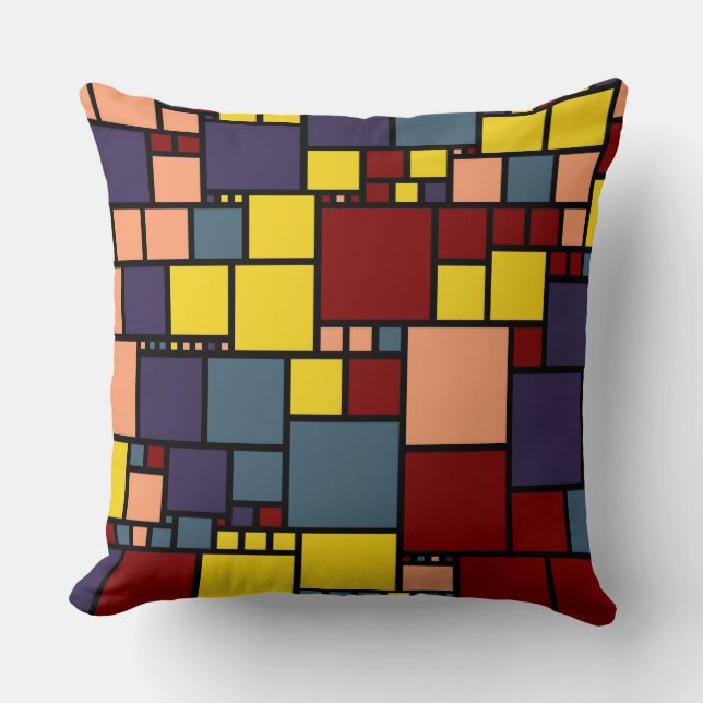 Coussin Maroon jaune rétro violet Carré Motif (Recto)
