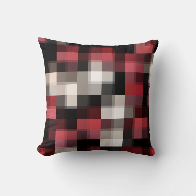 Coussin Maroon noir blanc Abstrait plaid (Recto)