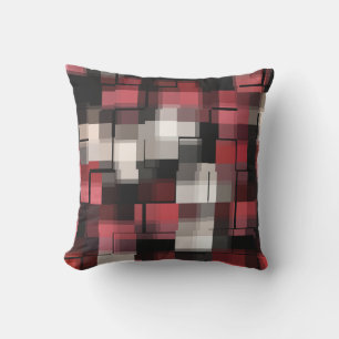 Coussin Maroon noir blanc Abstrait plaid
