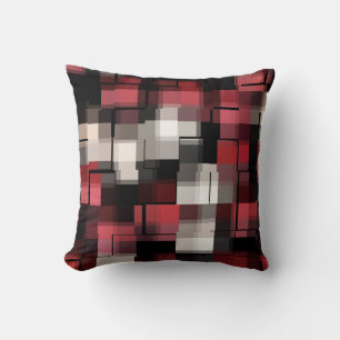 Coussin Maroon noir blanc Abstrait plaid