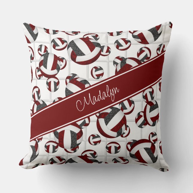 Coussin maroon noir girly volleyballs motif net accent (Recto)