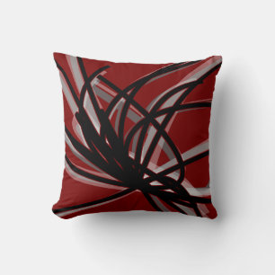 Coussin Maroon Rouge Noir & Gris Rubans Abstraits Artistiq