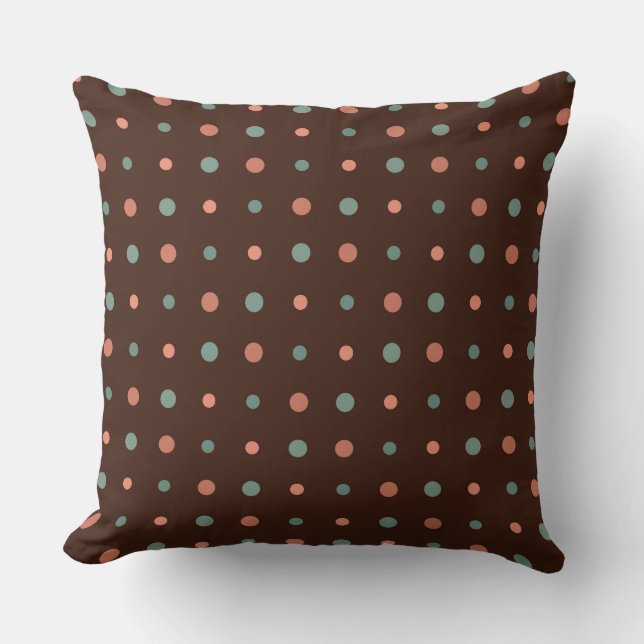 Coussin Marron avec des points rose poussiéreux et bleu (Recto)