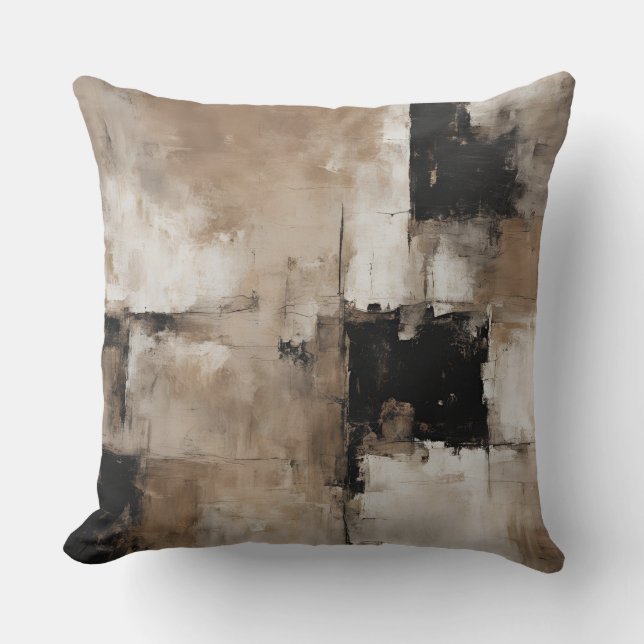 Coussin Marron beige noir noyer abstrait neutre (Recto)