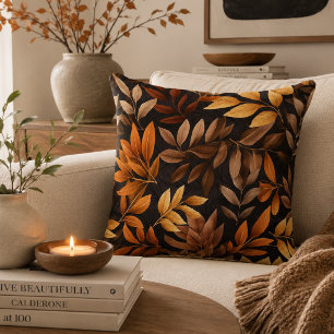 Coussin Marron Café Orange Brûlé Feuilles Élégantes d'Auto