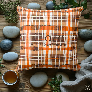 Coussin Marron chaud et carreaux orange Maison confortab