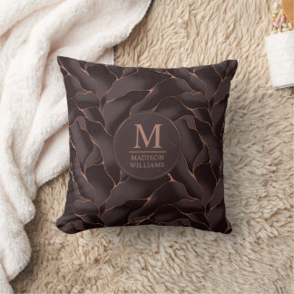 Coussin Marron Chocolat & Or Rose Motif Vague Abstrait
