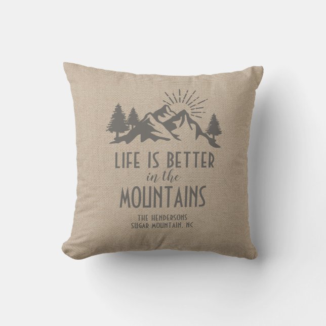 Coussin Marron clair citation montagne meilleur rustique p (Recto)