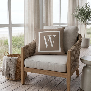 Coussin Marron et blanc Mocca Prépa Carré Monogramme