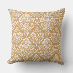 Coussin Marron et blanc tendance Carmel motif damassé