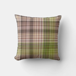 Coussin Marron et Vert Carreaux Écorce Moussu