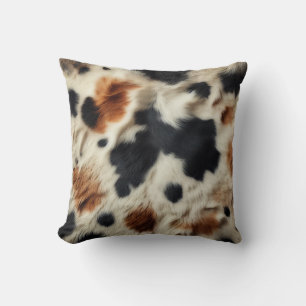 Coussin Marron Noir Blanc Imprimé Cuir De Vache Country We
