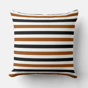Coussin Marron Noir et blanc motif rayures