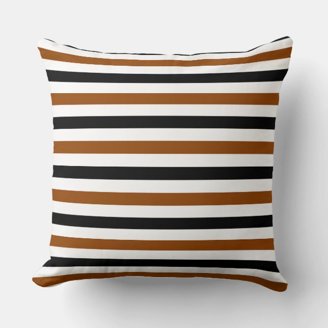 Coussin Marron Noir et blanc motif rayures (Recto)