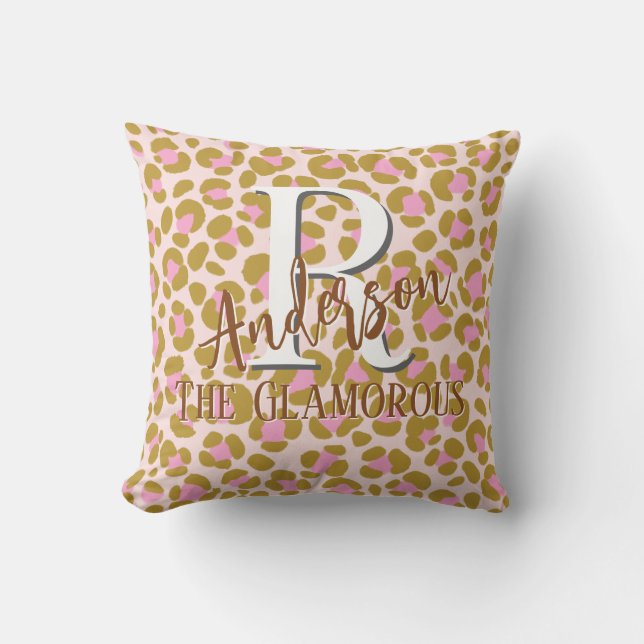 Coussin Marron Rose Beige Personnalisé Léopard (Recto)