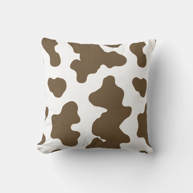 Coussin Marron rustique  & Impression de vache blanche Cou (Recto)